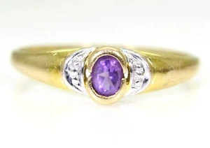 Anillo apilable Pretty Amathyst oro amarillo 9 quilates talla N ~ 6 3/4 - Imagen 1 de 8