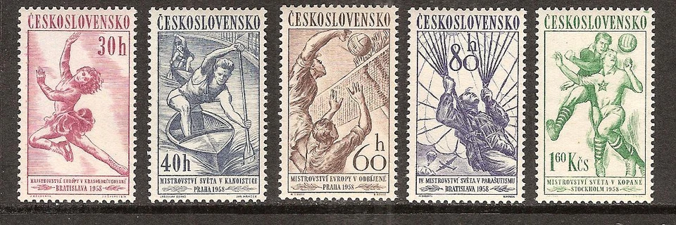 CHECOSLOVAQUIA # 839-843 MNH DEPORTES VOLEIBOL FÚTBOL PATINADOR Foto 1 de 1