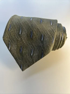 Corbata de Seda Puritana Verde Albahaca con Wisps Azules, Hecha a Mano, Seda, Resistente a Manchas  Foto 1 de 4