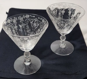Paar Stiel Cordial Cocktail Martini Glas 40er Jahre Vintage selten 4,5 Zoll geätzt - Bild 1 von 8