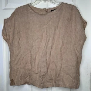 Top camicia donna TAHARI marrone 100% lino stropicciato boxy S/s bottoni dietro taglia small usato in ottime condizioni - Foto 1 di 3