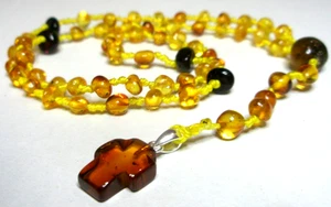 NATURAL BALTIC AMBER CATHOLIC ROSARY Honey Cognac - Picture 1 of 10
