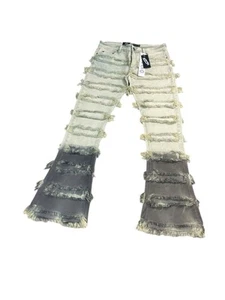 Icy Rich Jeans Men 34x33 Green Thrashed Acid Wash Stacked Streetwear Hippie Boot - Picture 1 of 19