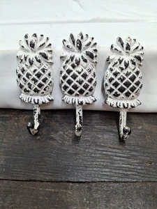 3 Ananas Gusseisen Wandhaken Neu aus altem Lagerbestand lackiert rustikal weiß 6" x 2" einfache Abdrücke - Bild 1 von 5