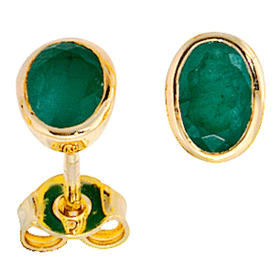 JOBO"37864"Ohrstecker oval 585 Gold Gelbgold 2 Smaragde grün Ohrringe Goldohrste - Bild 1 von 1