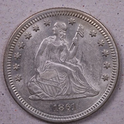 1861 Liberty Seated Quarter., Bright Gem Uncirculated Coin., Store#1085 - Image 1 of 2