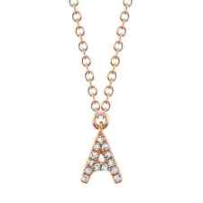 14K Rose Gold Diamond Initial A Letter Charm Pendant Necklace Natural 0.04 CT