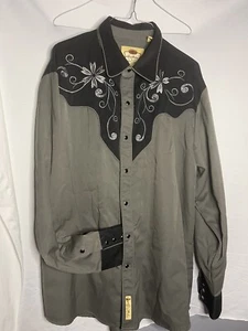 Camicia western Larry Mahan collezione cowboy XL ricamata floreale nera a scatto - Foto 1 di 5