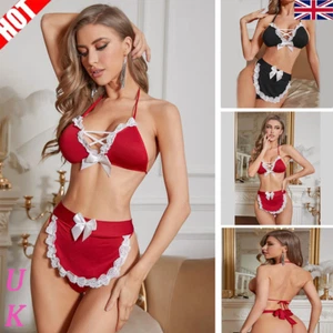 UK Sexy Lace Lingerie Outfits Bra Briefs Maid Suit Women Nightwear Underwear Set - Bild 1 von 8