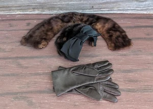 Vintage 50s Mink Fur Hat With Fur Collar And Vinyl Gloves, NanCie Original - Picture 1 of 11