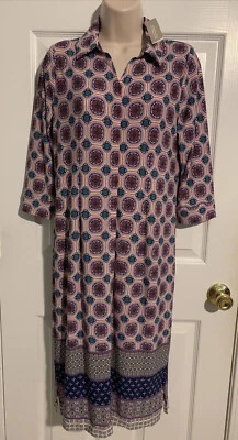 Vestido de malha Chico’s Midi Medallion estampa rosa manga 3/4 novo com etiquetas tamanho 0P - Imagem 1 de 3