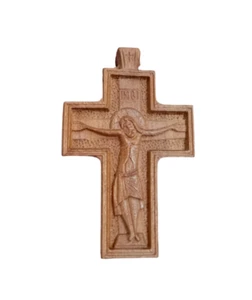 2" Monte Athos Madera Griego Ortodoxo Tallado Jesús Crucifijo Colgante Cruz 4.8cm - Imagen 1 de 3
