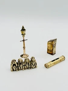 Antique Edwardian Novelty Match Box, Lamp Post, Monkeys, Spirit Level Brass Set - Picture 1 of 11