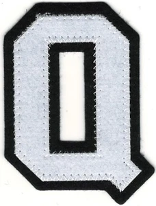 2 3/8" x 2 1/2" White Black Block Letterman's Letter Q Felt Patch - Picture 1 of 1