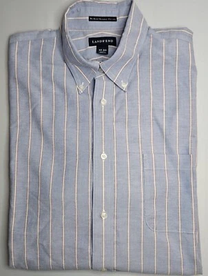Mens Lands' End Non Iron Oxford Long Sleeve Blue Button Up Shirt Size 17-33 EUC - Image 1 of 2