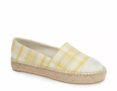 TORY BURCH Colorblock Yellow Check In Plaid/ Ivory Play Platform Espadrille (6M) - Изображение 1 из 2
