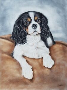 Cavalier King Charles Spaniel Original Painting by Artist Tracey Earl 16"×12"