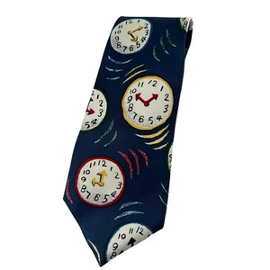 Save the Children Silk Clock Tie Necktie Navy Blue What Time is It Alarm - Picture 1 of 7