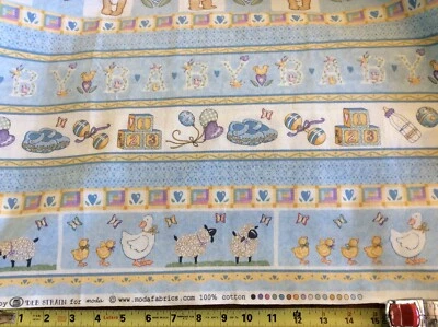 SWEET LULLABY STRIPED BLUE COTTON BY DEB STRAIN FOR MODA -- 1/2 YARD - Image 1 of 2