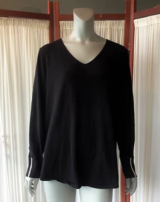 Top tejido negro manga larga Chicos para mujer con rayas plateadas cuello en V talla XXL Foto 1 de 4