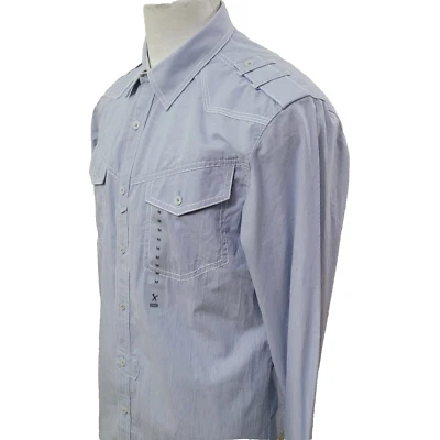 Marc Ecko Men's Size M Blue Pinstripe 100% Cotton Long Sleeve Casual Shirt - Image 1 of 4