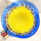 Assiette artistique en verre soufflé à la main Dale Tiffany Westwind 19 pouces jaune bleu favrile