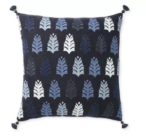 Serena & Lily Whitley Embroidered Throw Pillow Cover 20" x 20" Blue White Gray - Picture 1 of 12