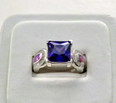 Anillo de plata esterlina rosa creado en laboratorio ópalo y amatista circonita cúbica Foto 1 de 4