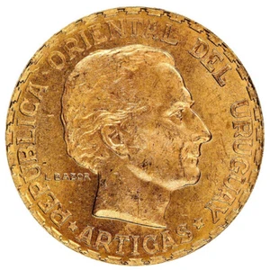 1930 Uruguay Gold 5 Pesos - Picture 1 of 2