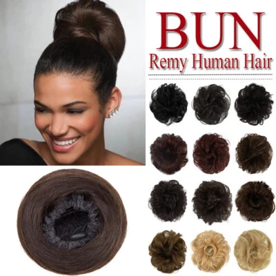 THICK Scrunchie Rose Bun 100% Remy Human Hair Ponytail Extensions Updo Chignon F - Image 1 of 4