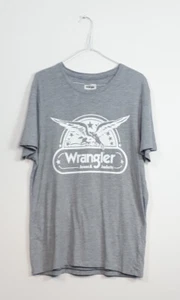 Wrangler Jeans Retro Designer T Shirt Grey Print Out Size UK Medium #D4 - Picture 1 of 8