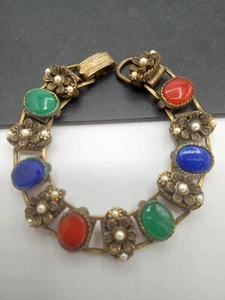 Vintage Armband Messing Stein Kunstperlen - Bild 1 von 4