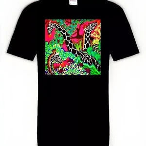 GIRAFFES DESIGNER STYLE T SHIRT WOMEN LARGE 100%COTTON - Picture 1 of 2