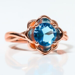 Blue Topaz 925 Sterling Silver Rose Gold Plated Solitaire Ring Adst. RC7387-7_3