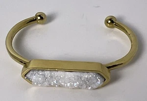 Kinsley Armelle 18K Gold Ion Plated Druzy Bangle Bracelet with Quartz Crystal - Picture 1 of 7