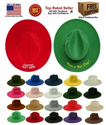 Sombrero de fieltro de mezcla de algodón ala ancha Fedora Upturn bordado texto personalizado Foto 1 de 4