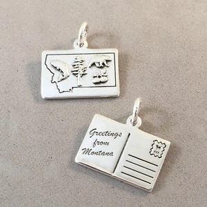 .925 Sterling Silver GREETINGS FROM MONTANA POSTCARD CHARM Map 925 PC-MT - Bild 1 von 4