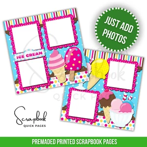 Ice Cream Scrapbook Summer Treats 2 PRINTED Premade Scrapbook Quick Pages 60 - Picture 1 of 2