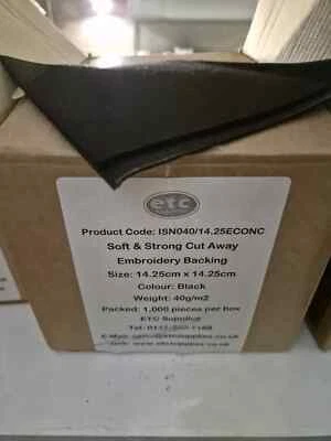 14.25 x 14.25 Soft & Strong Cut Away Black Embroidery Backing 40g 1000-3000 Pcs - Image 1 of 3
