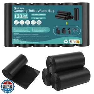Flintronic Sacchetti WC da Campeggio, 120 PZ (6 Rotoli) Sacchetti WC Portatile, Spessore - Foto 1 di 5