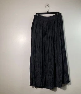 Womens Vintage Christina Silk Crepe Midi Skirt Black L Elastic Waist Silk - Picture 1 of 4