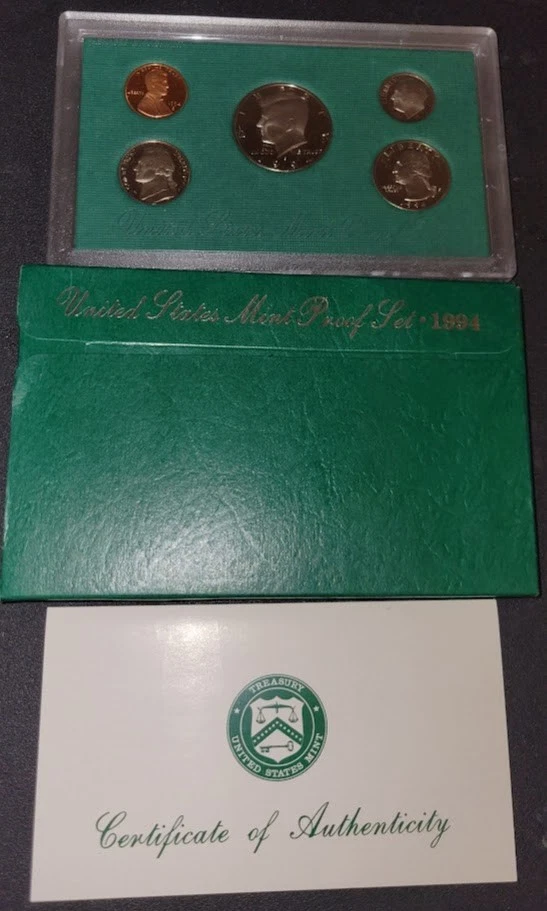 Набор монет чеканки пруф 1994 США в оригинальной коробке с сертификатом подлинности (набор из 5 монет) - Изображение 1 из 1