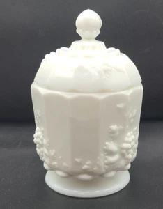 Westmoreland Paneled Grape Candy Jar w/Lid or Covered Sugar Bowl 6.5" Milk Glass - Picture 1 of 8