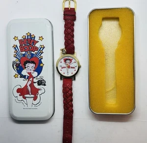 Vintage Betty Boop Watch Women Gold Tone Red Leather Band - In Original Box! - Picture 1 of 6