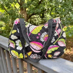 Vera Bradley Moon Blooms Black Floral Quilted Shoulder Bag - Picture 1 of 14