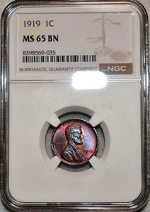 NGC MS-65 BN 1919-P Lincoln Cent, Beautifully Toned, Razor-Sharp Gem! - Picture 1 of 2