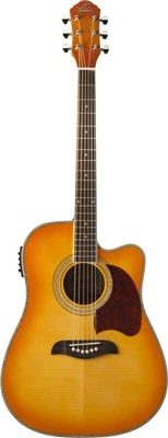 Oscar Schmidt OG2CE Dreadnought Acoustic-Electric Guitar - Flame Yellow Sunburst - Image 1 of 3