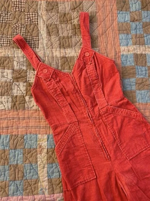 Vintage 60’s 70’s Corduroy Bubblegum Pink High Waist Jumpsuit Overalls S-2/3 - Image 1 of 4