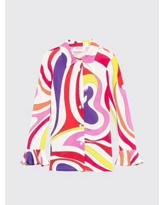 Pucci Abstract Swirl Print Silk Blouse Kids Orange Shirts - Image 1 of 3