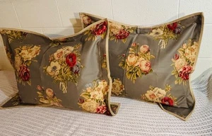 Ralph Lauren Chaps Hudson River Valley Std Pillow Shams Floral Khaki Gray Pair - Picture 1 of 17